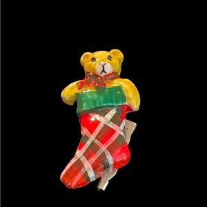 1950’s Artisan Teddy Bear in Christmas Stocking. Hand Painted.